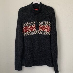 Izod Charcoal Cardigan with Red and White Design Men’s Sweater Size L
